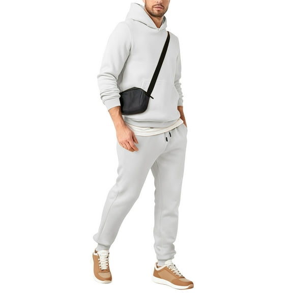 Huankd Mens Sweat Suits 2 Piece Set Oversized Drawstring Long Sleeve Hoodie Tops Baggy Sweatpants Tracksuit Fall Outfits White 3XL