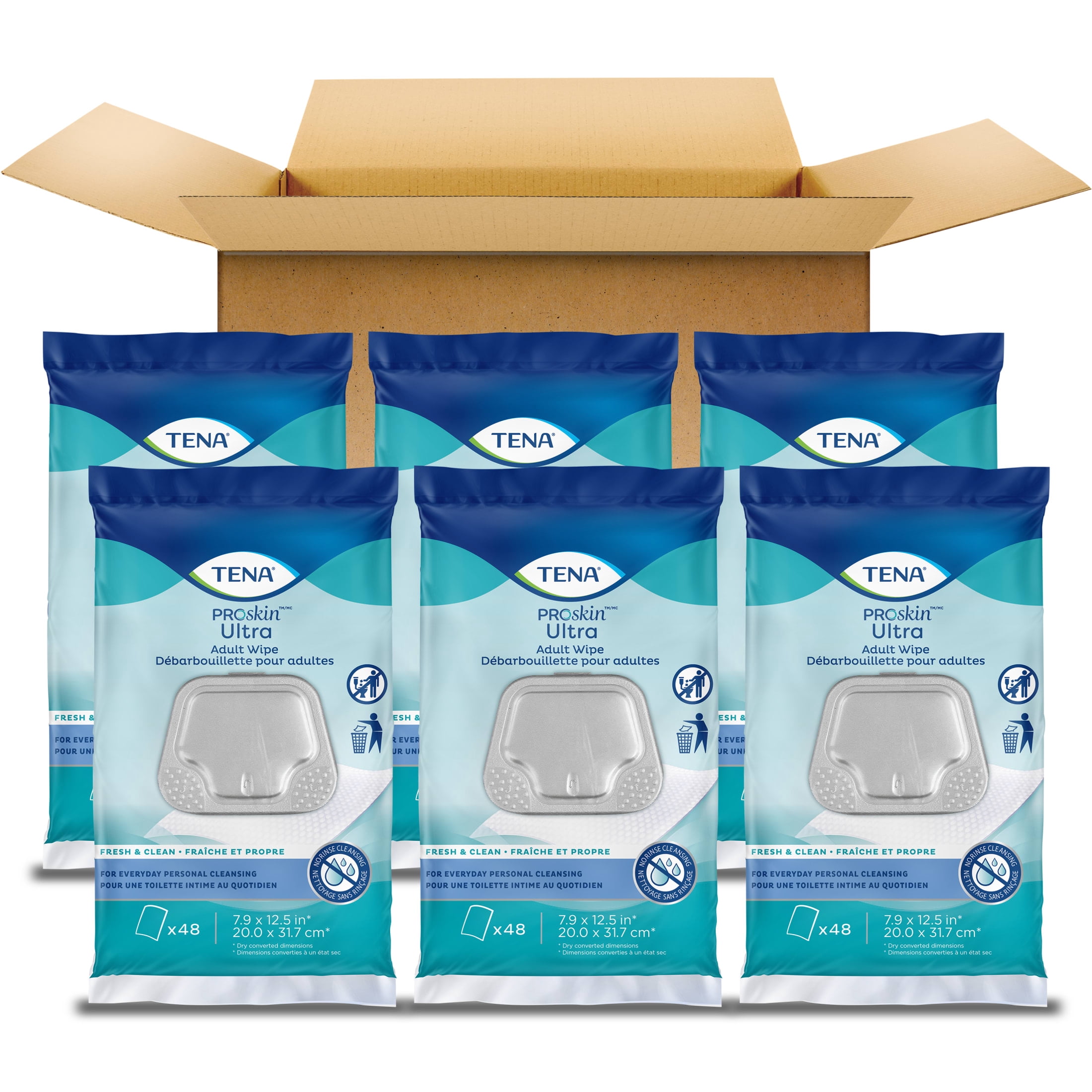 (2 pack) Tena ProSkin Ultra Adult Wipes for Incontinence, 6 Pack of 48, 288 Count