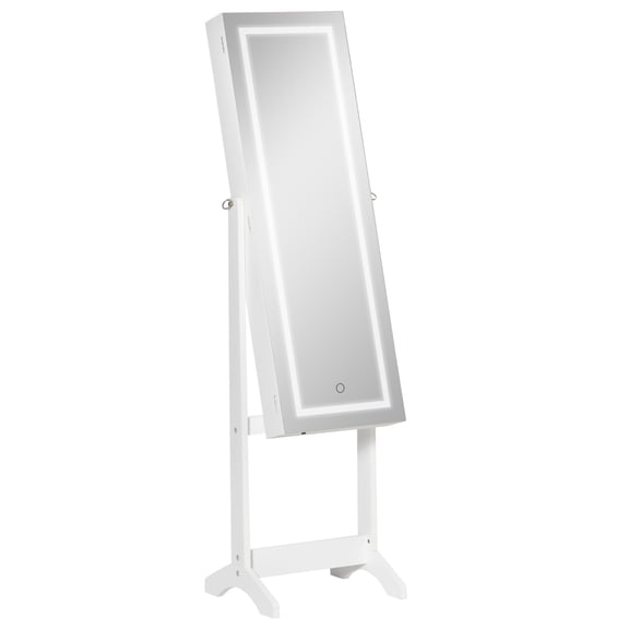 Floor Standing Jewelry Cabinet with LED Light, Lockable Jewelry Organizer with Full-Length Mirror & Adjustable Angles