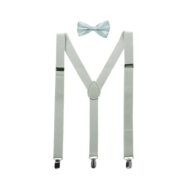 INSPIRE CHIC Conjunto de tirantes ajustables en forma de Y unisex con corbata de moño gris para altura inferior a 5.3 pies