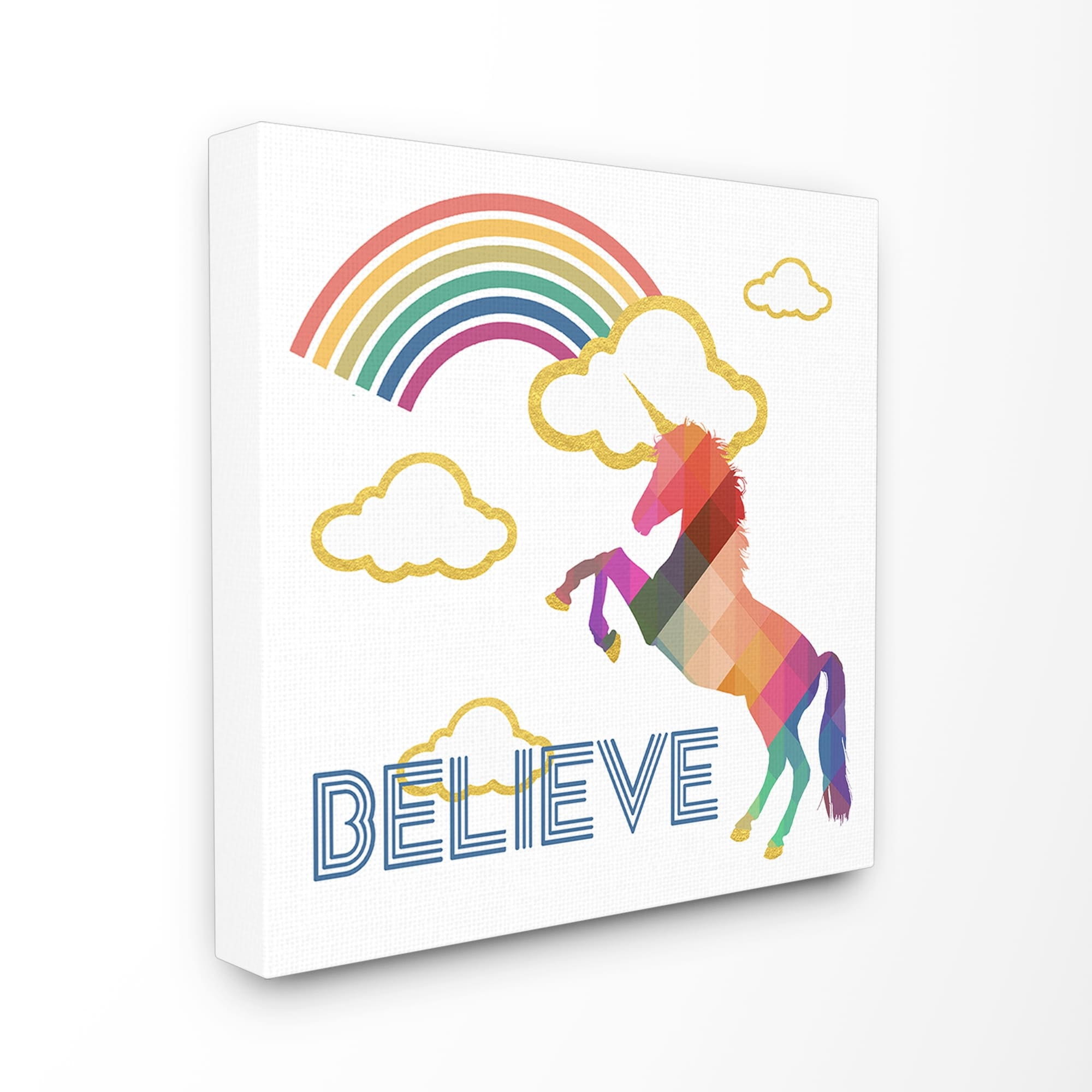 Stupell  Believe Rainbow Golden Unicorn Canvas Wall Art 17 x 17