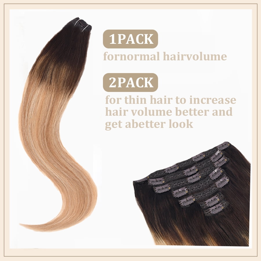 Vlasy Straight Clip In  Hair Extensions 16inches Real Human Hair 7Pcs Clip In T2-27+T2-60# Human Hair Extensions