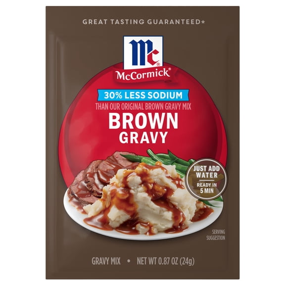 McCormick 30% Less Sodium Brown Gravy Seasoning Mix, Brown Gravy Mix, 0.87 oz Packet