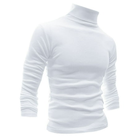 Men Turtle Neck Long Sleeves Stretchy Shirt White S