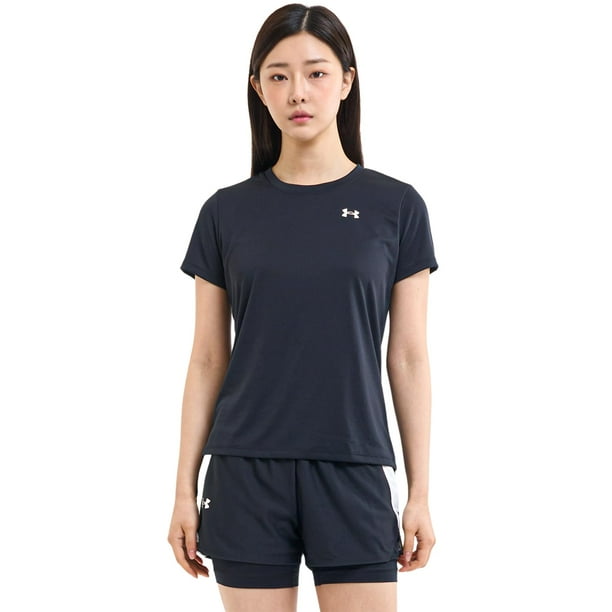 Camiseta Under Armour Tech de manga corta con cuello redondo para mujer, color blanco y negro