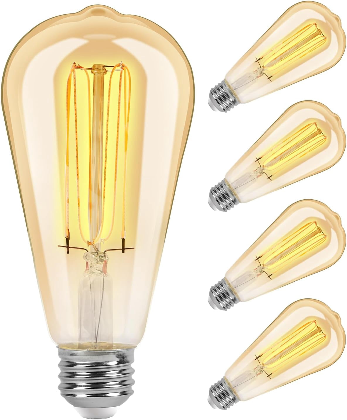 FEFEFW-ST21 Vintage LED Edison Light Bulbs, 6W Dimmable E26 LED Light Bulb 60 Watt Equivalent, 2150K ST64 Decorative Warm Lightbulbs with Amber Glass for Chandelier, Vanity, Porch, 500lm Bright, 5Pac