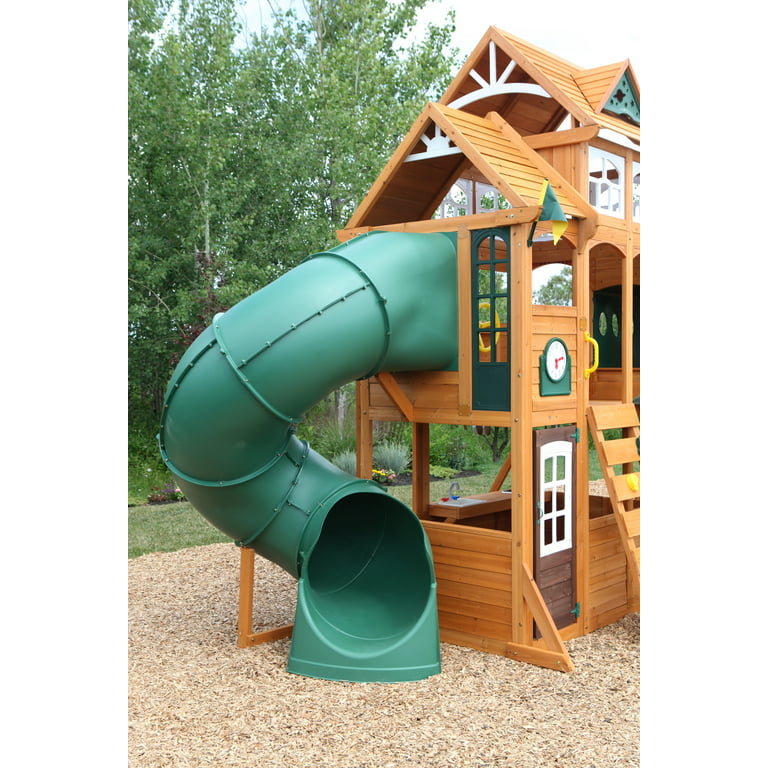 Kidkraft Ainsley Wooden Outdoor Swing Set with Slide and Rock Wall