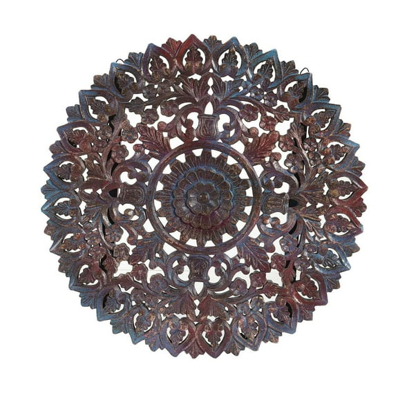 30" Round Lattice Carved Solid Wood Wall Panel | Circular Wall Decor | Farmhouse Style Rustic Home Decor | Distressed Painted Wall Hanging