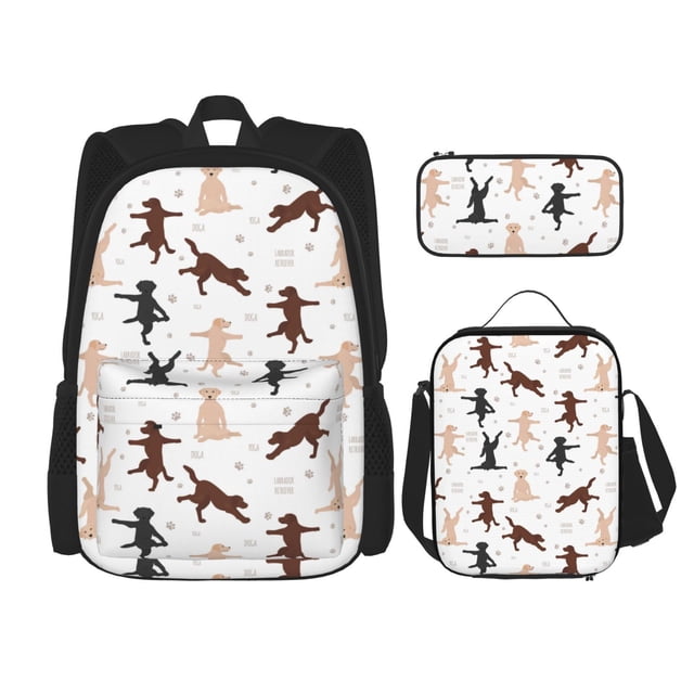 Bingfone Yoga Labrador Retriever for Backpack Lunch Bag Pencil Case Set, Large Capacity School Backpack Combination Three-piece Set, Unisex