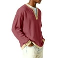 thumbnail image 4 of Havenx Mens Knit Henley Sweater Long Sleeve Quarter Button Sweater Ribbed Knit Crewneck Pullover Tees Fashion Relaxed Fit Fall Workout Thermal Clothing,Wine L, 4 of 6