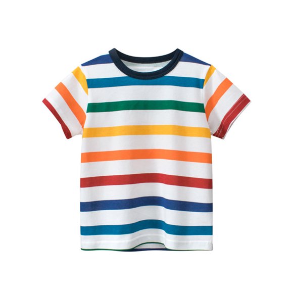 TopLLC Children's Clothing Men And Girls Short-sleeved Summer Baby Children Colorful Striped Short-sleeved Cotton Bottoming Clothes In Small Children 1-6 Years Childrens clothes