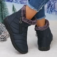 thumbnail image 4 of Rokment Women's Winter Snow Boots Cold Weather Thermal Plush Lined Lightweight Non Slip Zip up Wedge Low Heel Mid Calf Short Booties for Elderly Women Work Walking Blue Size 6.5, 4 of 7