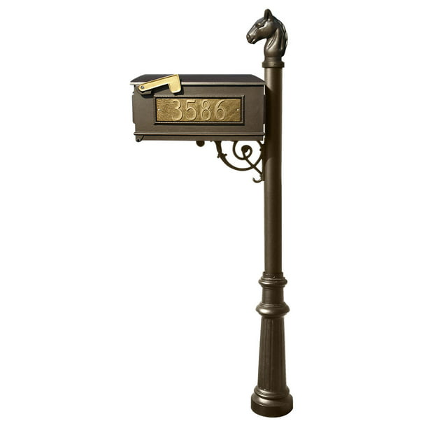 Lewiston Equine Mailbox Post System With Fluted Base Horsehead Finial And 3 Cast Aluminum Personalized Address Plates Bronze Com - Best Paint For Cast Aluminum Mailbox