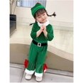 thumbnail image 4 of Conjunto de pantalones navideños verdes para niñas, 3 piezas, sombrero, camiseta y pantalones, disfraz de elfo, fiesta familiar de Año Nuevo, juego de rol, actuación, 4 of 5
