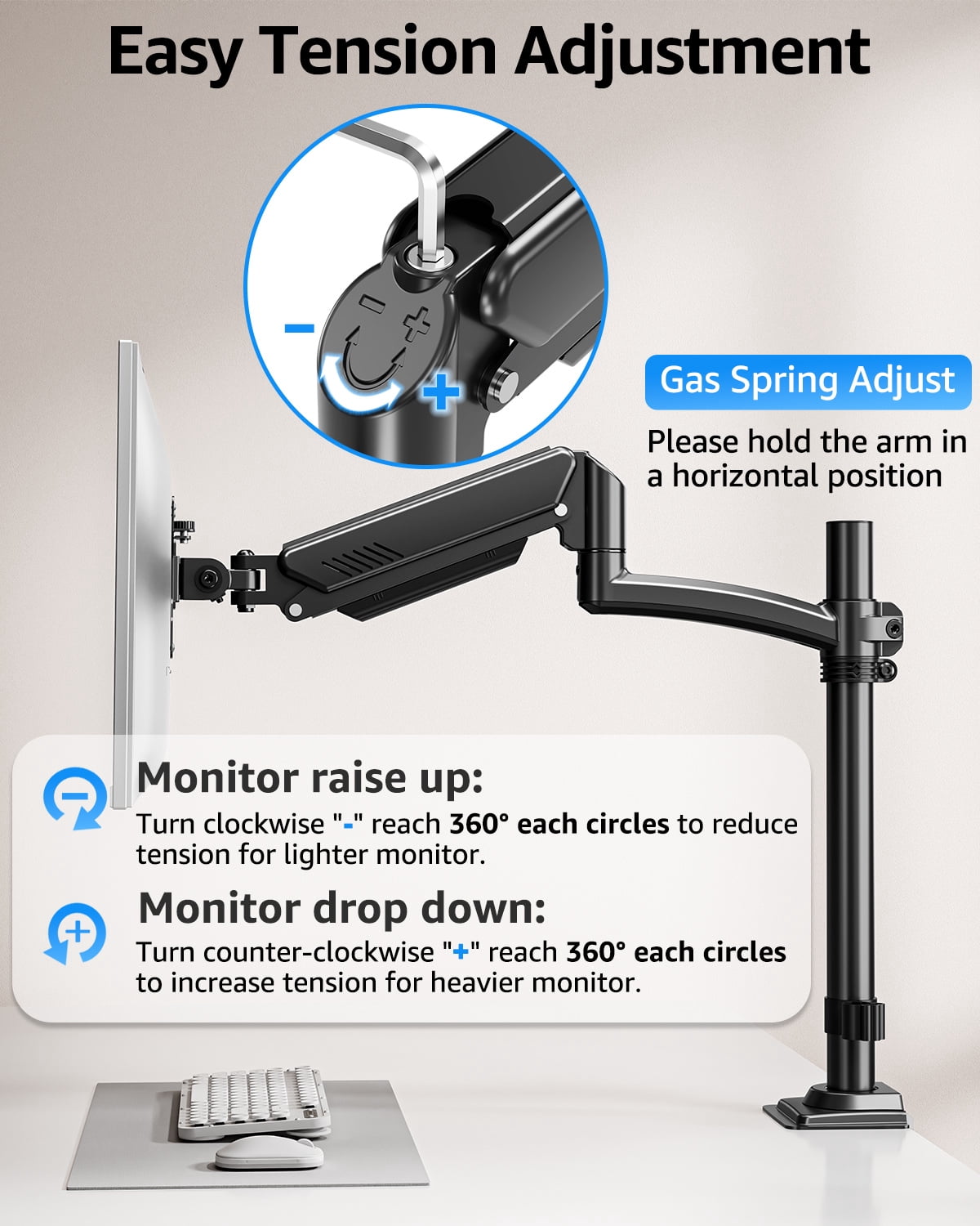 MOUNT PRO Freelift Dual Monitor Arm with Adjustable Gas Spring Stand, VESA 75x75/100x100, 4.4-22 lbs, Black