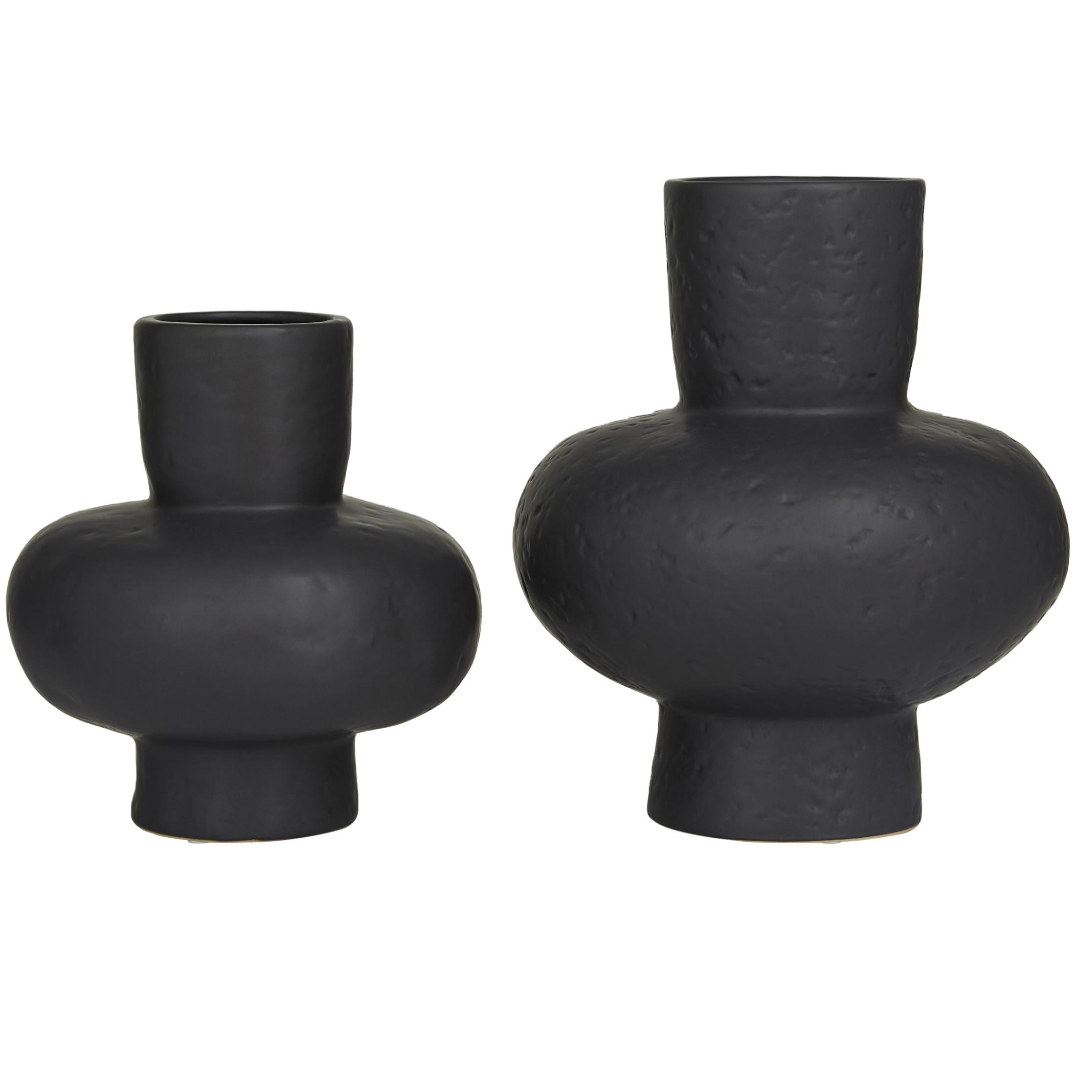 CosmoLiving by Cosmopolitan 11", 9"H Gourd Style Black Ceramic Vase, Set of 2