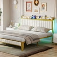 thumbnail image 2 of WhizMax Bed Frame with Led Lights and Storage Headboard, Upholstered Platform Bed with Charging Station, Heavy Duty, No Box Spring Needed, Easy Assembly, Linen White, QUEEN Size, 2 of 10