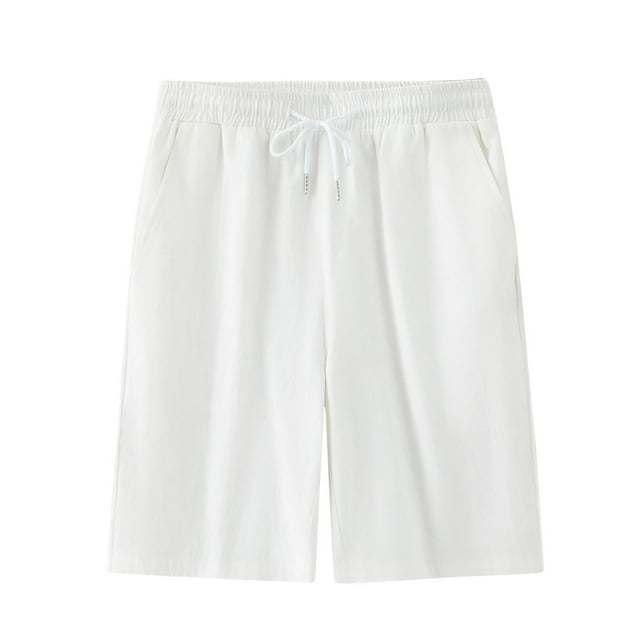 Plebaso Mens Casual Shorts Elastic Waist Drawstring Summer Solid Color Shorts Breathable with Pockets