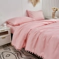 thumbnail image 6 of RYNGHIPY Pink Full Size Comforter Set Pom Fringe 3 Pcs Boho Chic Cute Ball Pom Blush Bedding Set Cali Soft Lightweight Solid Bed Set (1 Pom Comforter, 2 Pillowcases), 6 of 11