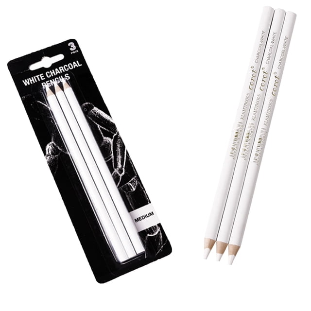Professional White Charcoal Pencils Set - MEEKONK 3 Pieces Sketch Highlight White Pencils for Drawing, Sketching, Shading, Blending, White Chalk Pencils for Beginners & Artists