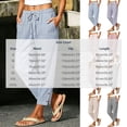 thumbnail image 4 of Women Cotton Linen Pants Casual Drawstring Elastic Waist Pant Loose Wide Leg Button Trousers With Pockets, 4 of 7