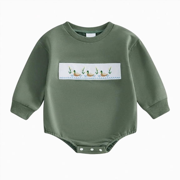 Gubotare Newborn Baby Boy Girl Hunting Outfit 1st Birthday Mallard Duck Romper Oversized Sweatshirt Playsuit Spring Clothes (Green, 0-3 Months)