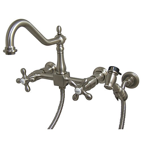Kingston Brass Heritage 8" Center Wall Mount Kitchen Faucet With Wall Mounted Side Sprayer
