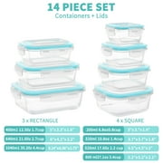 14 Pcs Glass Food Storage Containers, Meal Prep, Airtight Bento Boxes Lunch Box with Leak Proof Locking Lids, Microwave/Oven/Freezer/Dishwasher Safe, BPA Free