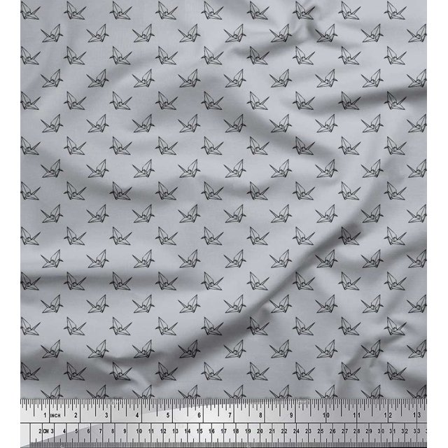 Soimoi Modal Satin Fabric Paper Craft Bird Small Printed Craft Fabric by The Yard 42 Inch Wide