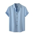 thumbnail image 2 of Mens Shirts Gifts for Men Men's Spring Summer Casual Linen Solid Color Short Sleeve Shirt Loose Turn-down Collar Shirt Blue Linen L, 2 of 4