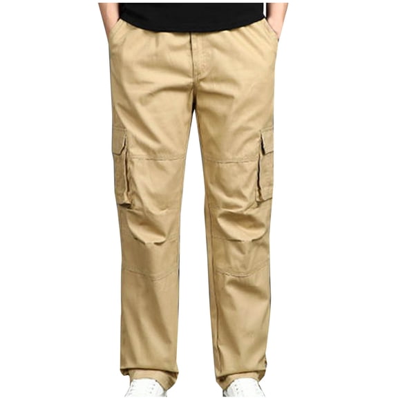 XUNKUSGA Men's Cargo Pants Cotton Comfortable Joggers for Men Casual Loose Straight Pants for Men Relaxed Fit Stretch Hiking Pants Men with Pockets M-5XL
