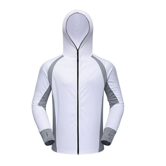 HOOMEUMY Men's Insect Shield Jacket Breathable Lightweight Full Zip Hooded Outdoor Hiking Fishing Clothing White XL