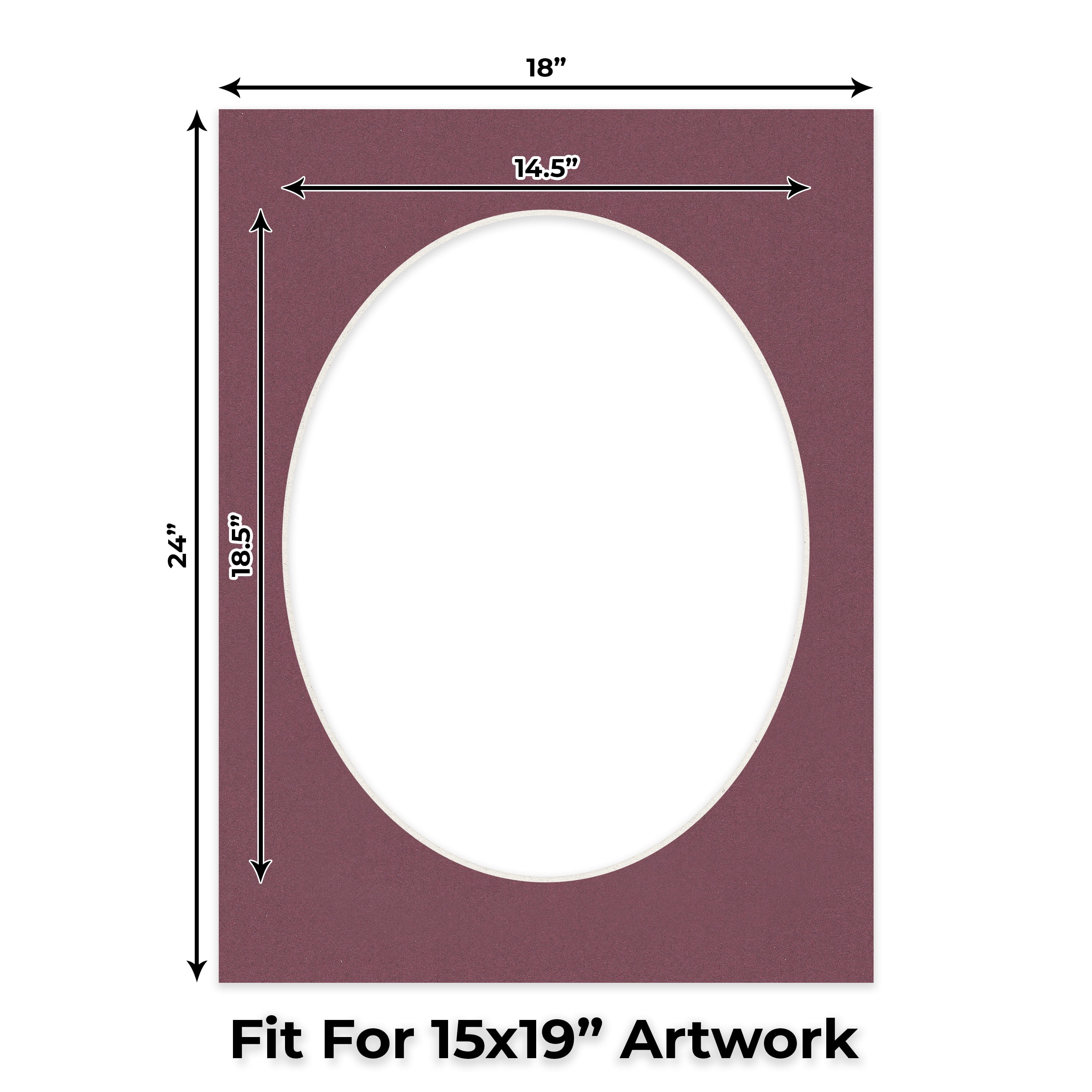 Raspberry Red Picture Frame Mat for 18x24 Frames - Oval Opening for 15x19 Photos - 25 Mats