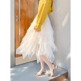 thumbnail image 6 of Womens Irregular Mesh Tulle Skirt High Waist Versatile Slimming Layered Tutu Skirt White S, 6 of 9