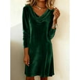 thumbnail image 3 of Velvet Dress for Women Casual Shirt Dresses Elegant Cocktail Long Sleeve Maxi Dress Dark Green S, 3 of 5