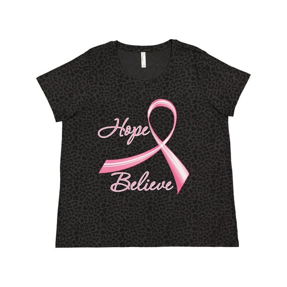 Inktastic Hope Believe Breast Cancer Ribbon Women's Plus Size T-Shirt