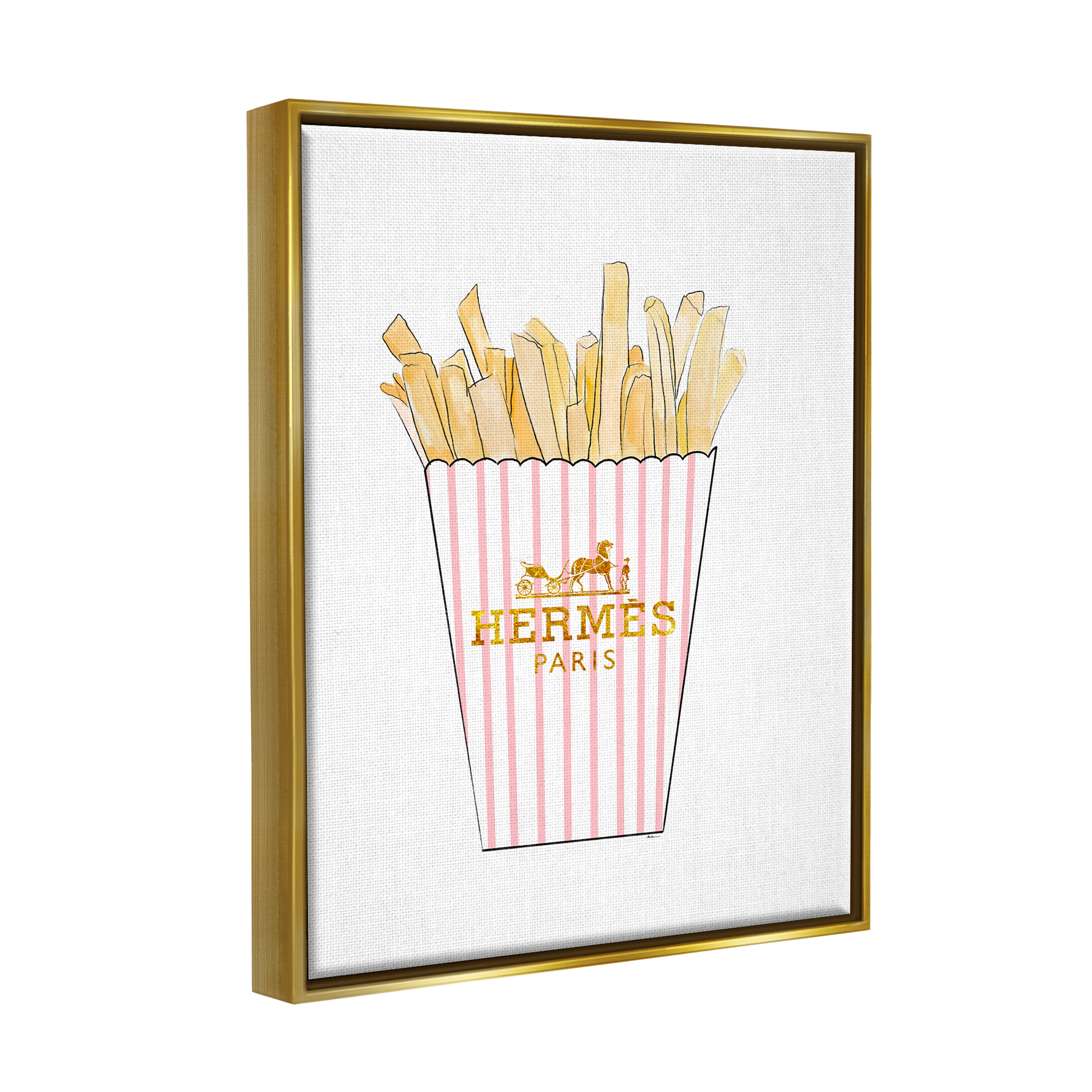 Stupell Industries Glam Pink Fashion Fries Food & Beverage Painting Gold Floater Framed Art Print Wall Art, 17 x 21