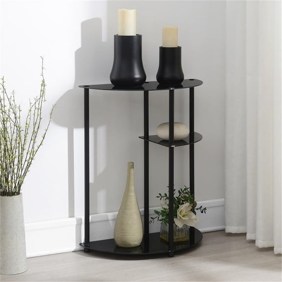 Designs2Go Classic Three-Tier Display Entryway Hall Table in Black Glass