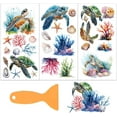 thumbnail image 1 of Juego de 3 calcomanías de tortugas marinas para muebles y manualidades (15 x 30 cm). Adhesivos de transferencia con diseño de coral y conchas marinas. Incluye espátula., 1 of 9