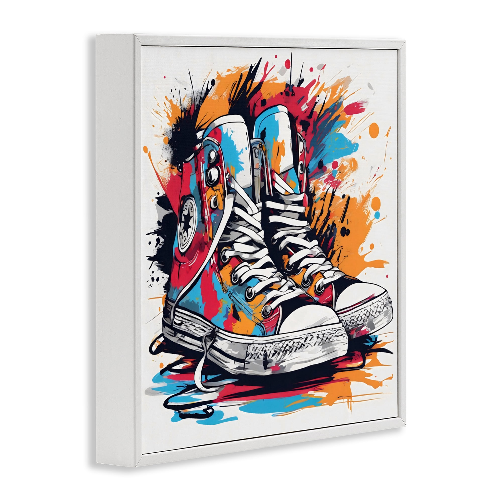 Stupell Industries Colorful Sneakers Graffiti Splash White Framed Giclee Art, design by Creative Studio