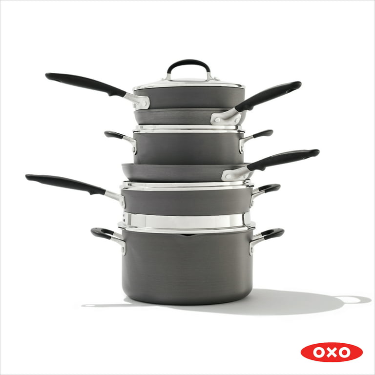 OXO Good Grips Pro 10 Piece Cookware Pots and Pans Set, 3-Layered German  Engineered Nonstick Coating, Stainless Steel Handle, Dishwasher Safe, Oven