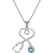 AOBOCO Gifts for Nurse Sterling Silver Stethoscope Necklace Medical Jewelry for Doctor Nurse Medical Student RN Nurse Gifts for Women