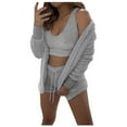 thumbnail image 4 of Womens Fuzzy 3 Piece Outfits Fleece Warm Soft Hooded Cardigan Crop Tank Top Shorts Set Pajamas PJs Loungewear, 4 of 5