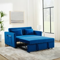 Momspeace Pull Out Sofa Bed Sleeper Sofa Couch Sofa Bed with Adjustable Backrest Velvet Loveseat For Living Room - Blue