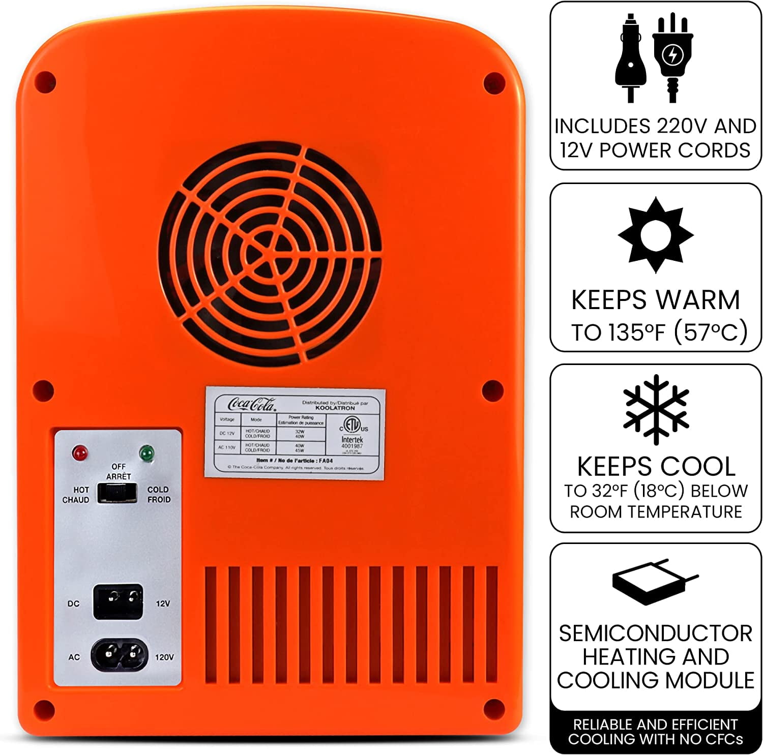 4 Liter  Fridge with 6 Can Capacity - Portable Cooler for Beverages, Food, Orange