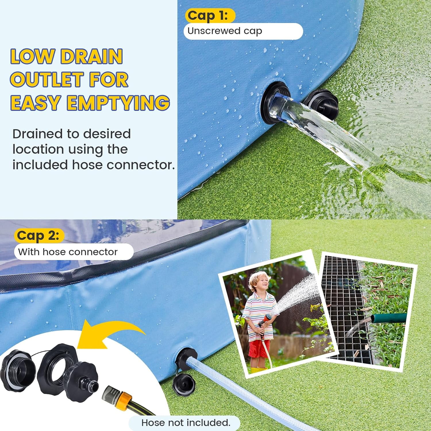 Foldable Large Dog and Kids Swimming Pool, 77" XXL Heavy Duty Non-Slip Outdoor Pool with Quick Drain