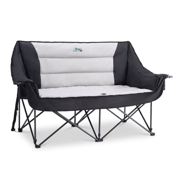DMH OUTDOORS Double Folding Loveseat Camping Chair, Oversized Padded 2 Person Outdoor Couch with Cup Holders, Storage Pockets and Carry Bag, Supports 700 lbs, Black