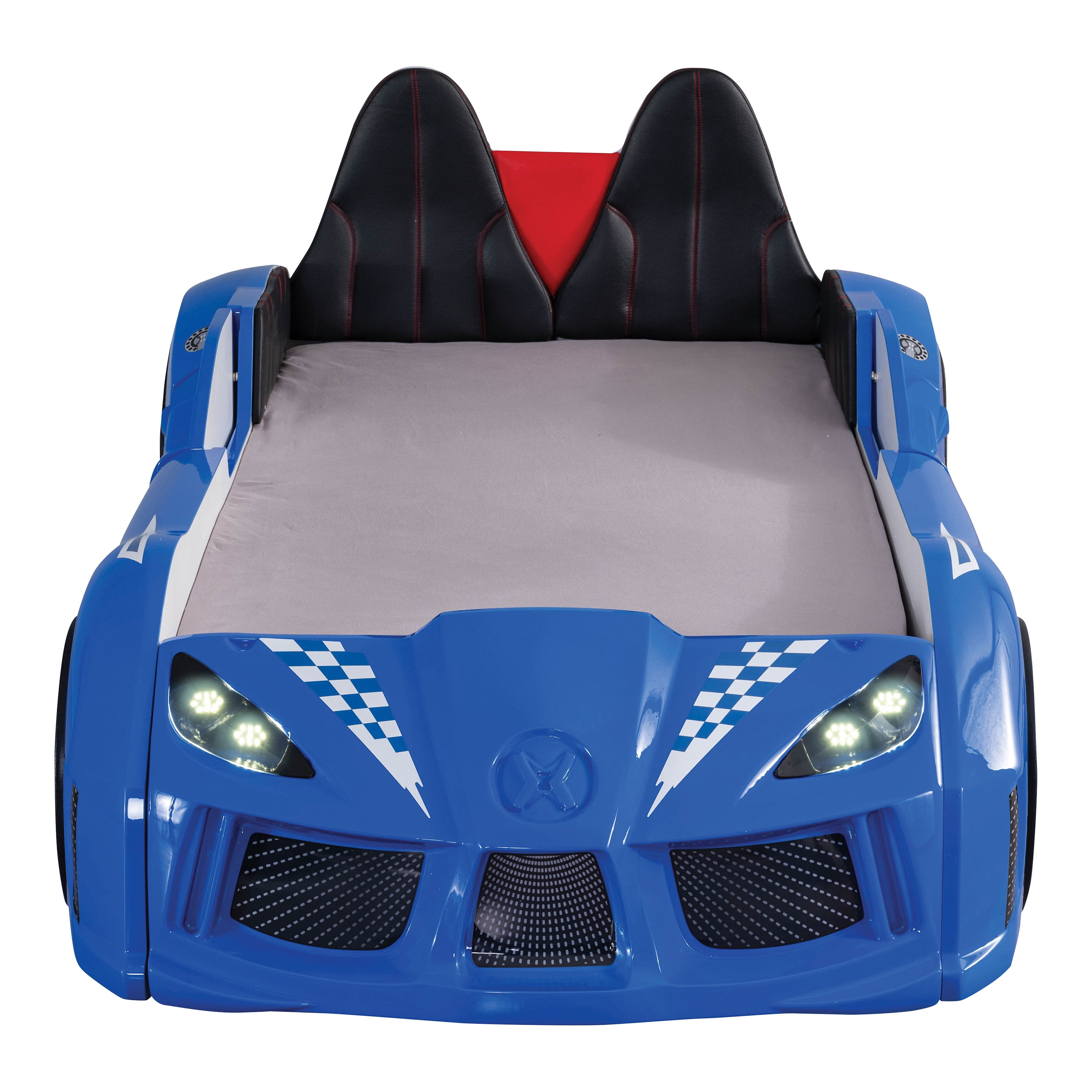 Furniture of America Dash Kids Plastic Twin Race Car Bed with LED and Sound, Blue