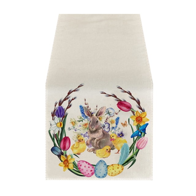 Easter Table Flag Digital Printing Linen Table Mat Rabbit Eggs Party Adornment Tablecloth