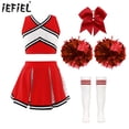 thumbnail image 2 of Disfraz de animadora para niños, uniforme de baile, traje de animadora, top corto sin mangas con lentejuelas, falda con calcetines, conjunto de ropa de baile para niñas de la escuela, 2 of 5